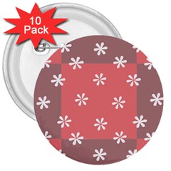 Seed Life Seamless Remix Flower Floral Red White 3  Buttons (10 Pack) 