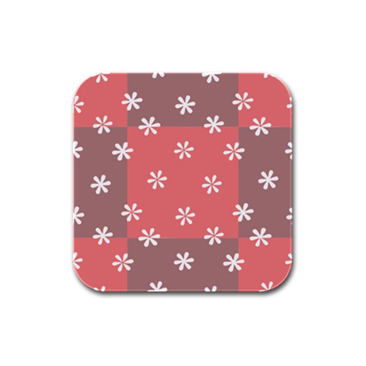 Seed Life Seamless Remix Flower Floral Red White Rubber Square Coaster (4 pack) 