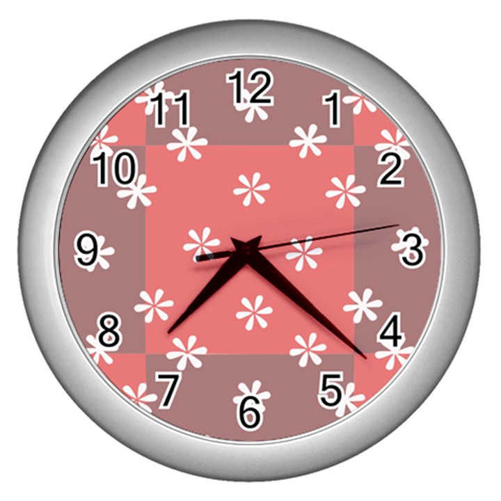 Seed Life Seamless Remix Flower Floral Red White Wall Clocks (Silver) 