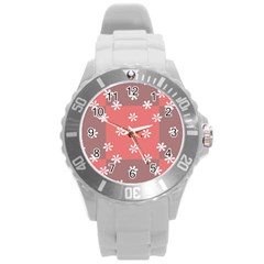 Seed Life Seamless Remix Flower Floral Red White Round Plastic Sport Watch (l) by Mariart