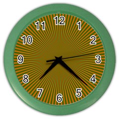 Stripy Starburst Effect Light Orange Green Line Color Wall Clocks by Mariart