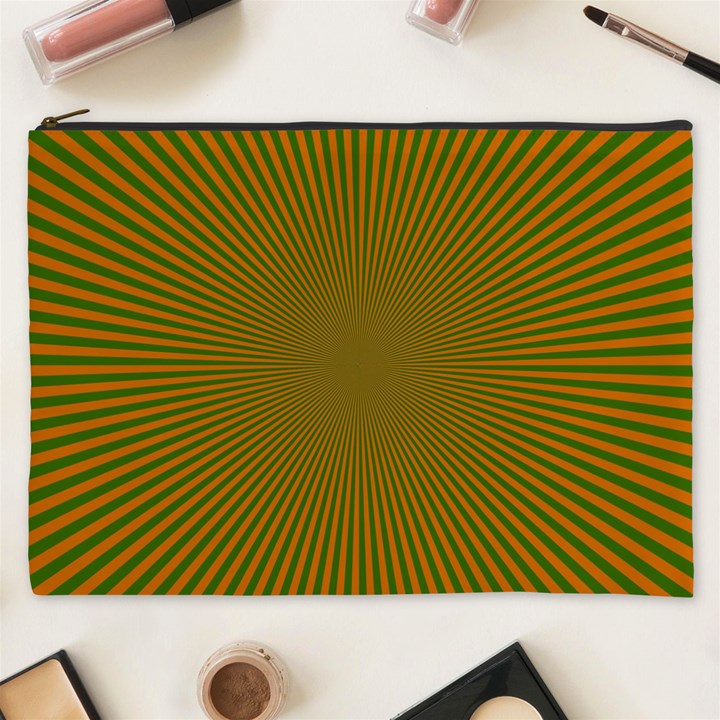 Stripy Starburst Effect Light Orange Green Line Cosmetic Bag (XXXL) 