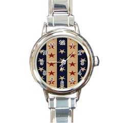 Stars Stripes Grey Blue Round Italian Charm Watch