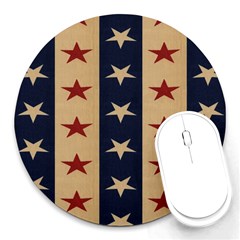 Stars Stripes Grey Blue Round Mousepads by Mariart