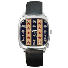 Stars Stripes Grey Blue Square Metal Watch by Mariart