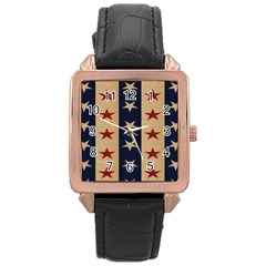 Stars Stripes Grey Blue Rose Gold Leather Watch  by Mariart