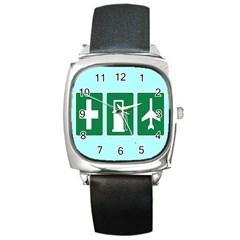 Traffic Signs Hospitals, Airplanes, Petrol Stations Square Metal Watch by Mariart