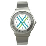 Symbol X Blue Green Sign Stainless Steel Watch Front