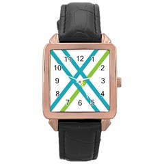 Symbol X Blue Green Sign Rose Gold Leather Watch  by Mariart