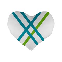 Symbol X Blue Green Sign Standard 16  Premium Flano Heart Shape Cushions by Mariart