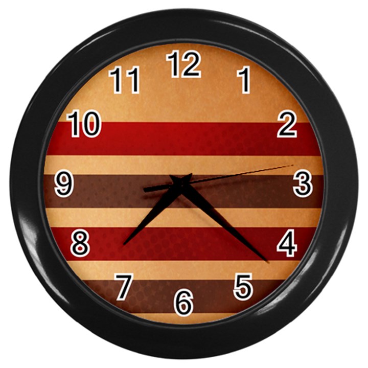 Vintage Striped Polka Dot Red Brown Wall Clocks (Black)