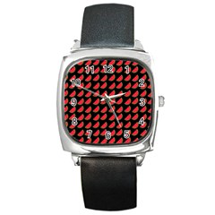 Watermelon Slice Red Black Fruite Square Metal Watch by Mariart