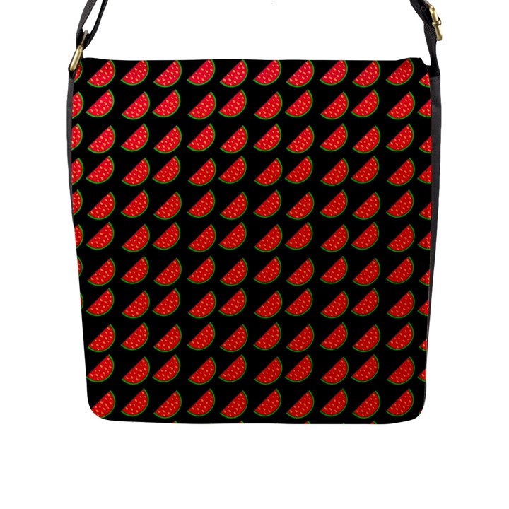 Watermelon Slice Red Black Fruite Flap Messenger Bag (L) 