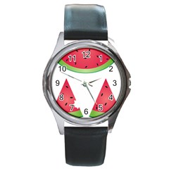 Watermelon Slice Red Green Fruite Round Metal Watch