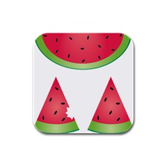 Watermelon Slice Red Green Fruite Rubber Square Coaster (4 Pack)  by Mariart