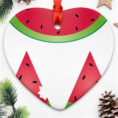 Watermelon Slice Red Green Fruite Heart Ornament (two Sides) by Mariart