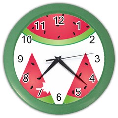 Watermelon Slice Red Green Fruite Color Wall Clocks by Mariart