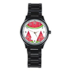 Watermelon Slice Red Green Fruite Stainless Steel Round Watch by Mariart