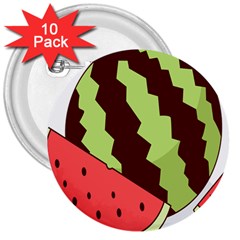 Watermelon Slice Red Green Fruite Circle 3  Buttons (10 pack) 