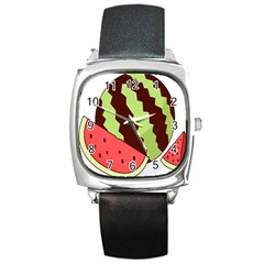 Watermelon Slice Red Green Fruite Circle Square Metal Watch