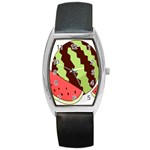 Watermelon Slice Red Green Fruite Circle Barrel Style Metal Watch Front