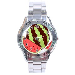 Watermelon Slice Red Green Fruite Circle Stainless Steel Analogue Watch