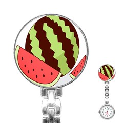 Watermelon Slice Red Green Fruite Circle Stainless Steel Nurses Watch by Mariart