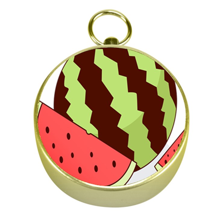 Watermelon Slice Red Green Fruite Circle Gold Compasses