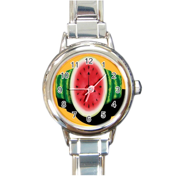 Watermelon Slice Red Orange Green Black Fruite Time Round Italian Charm Watch