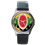 Watermelon Slice Red Orange Green Black Fruite Time Round Metal Watch Front