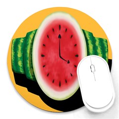 Watermelon Slice Red Orange Green Black Fruite Time Round Mousepads by Mariart