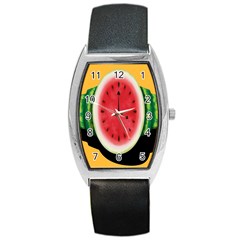 Watermelon Slice Red Orange Green Black Fruite Time Barrel Style Metal Watch by Mariart