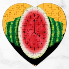 Watermelon Slice Red Orange Green Black Fruite Time Jigsaw Puzzle (heart) by Mariart