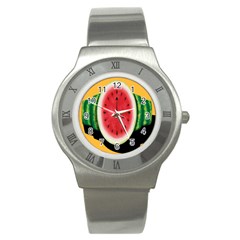 Watermelon Slice Red Orange Green Black Fruite Time Stainless Steel Watch by Mariart