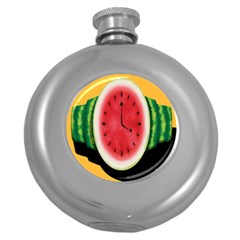 Watermelon Slice Red Orange Green Black Fruite Time Round Hip Flask (5 Oz) by Mariart