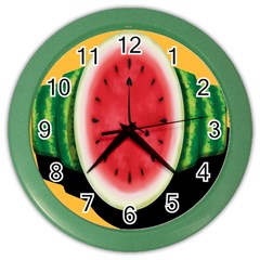 Watermelon Slice Red Orange Green Black Fruite Time Color Wall Clocks by Mariart