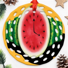 Watermelon Slice Red Orange Green Black Fruite Time Round Filigree Ornament (two Sides) by Mariart