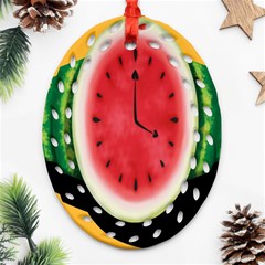 Watermelon Slice Red Orange Green Black Fruite Time Ornament (oval Filigree) by Mariart