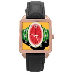 Watermelon Slice Red Orange Green Black Fruite Time Rose Gold Leather Watch  by Mariart