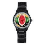 Watermelon Slice Red Orange Green Black Fruite Time Stainless Steel Round Watch Front