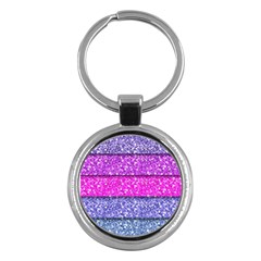 Violet Girly Glitter Pink Blue Key Chains (round)  by Mariart