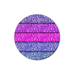 Violet Girly Glitter Pink Blue Rubber Round Coaster (4 Pack) 