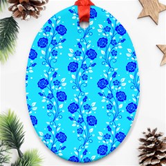 Vertical Floral Rose Flower Blue Ornament (oval) by Mariart