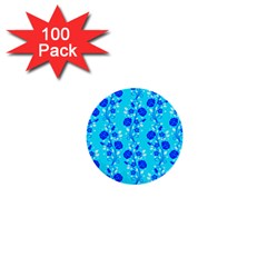 Vertical Floral Rose Flower Blue 1  Mini Buttons (100 Pack)  by Mariart