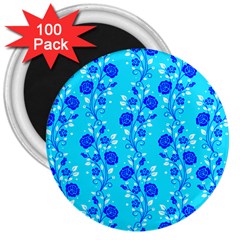 Vertical Floral Rose Flower Blue 3  Magnets (100 Pack) by Mariart