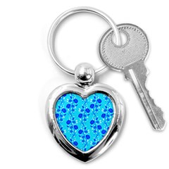 Vertical Floral Rose Flower Blue Key Chains (heart) 