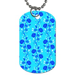 Vertical Floral Rose Flower Blue Dog Tag (one Side) by Mariart