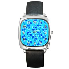 Vertical Floral Rose Flower Blue Square Metal Watch by Mariart