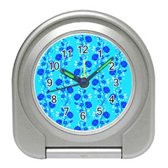 Vertical Floral Rose Flower Blue Travel Alarm Clocks