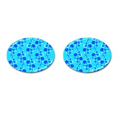 Vertical Floral Rose Flower Blue Cufflinks (oval) by Mariart